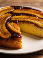 fatia de bolo de banana na fritadeira sem óleo caseira fofinho em prato branco