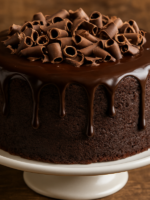 Fatia de bolo de chocolate airfryer caseira com cobertura brilhante e miolo fofinho