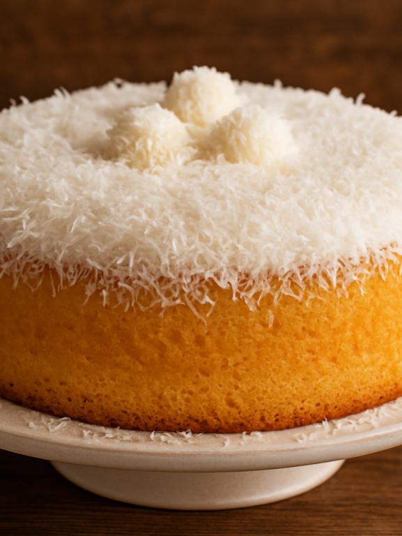 Fatia de bolo de coco na air fryer fofinho com coco ralado dourado por cima