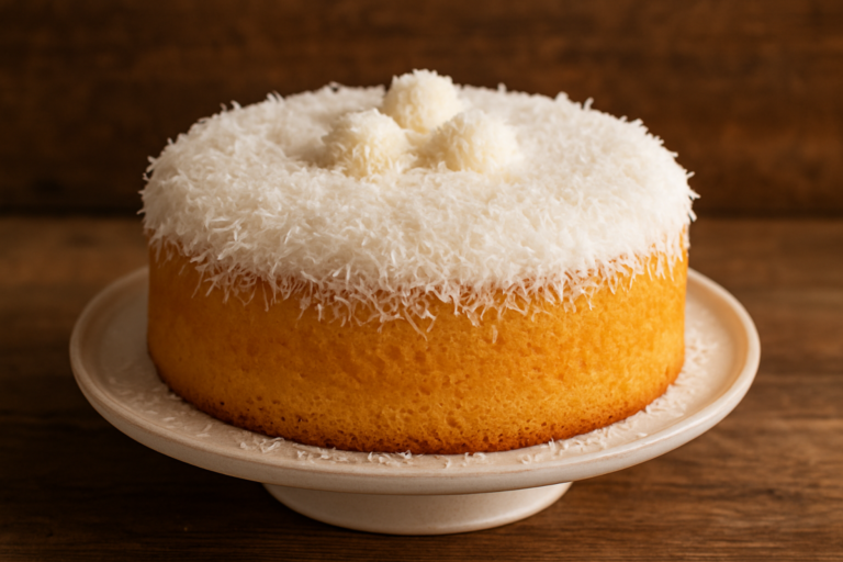 Fatia de bolo de coco na air fryer fofinho com coco ralado dourado por cima