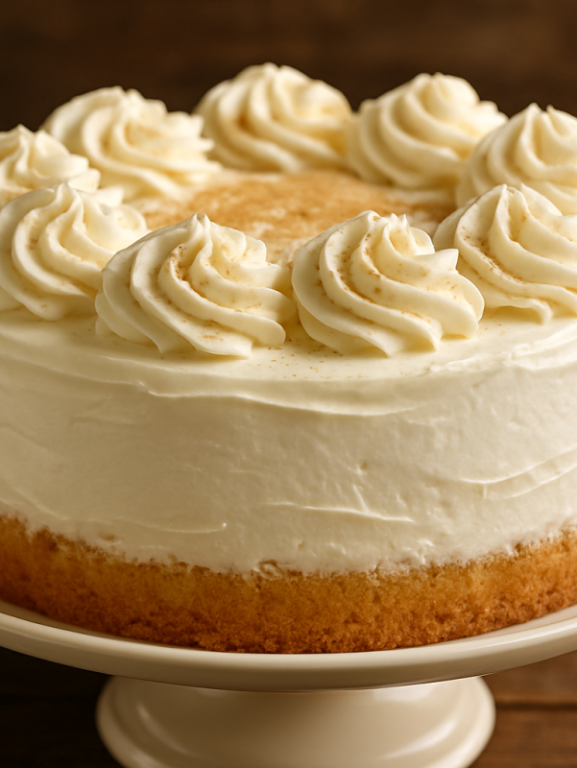 Fatia de bolo de nata fofinho com miolo aerado e cor dourada em prato branco