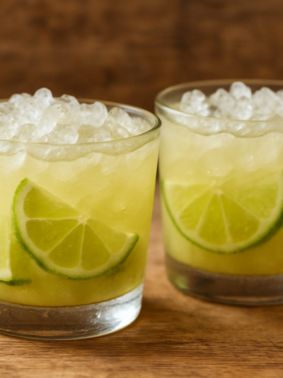 Caipirinha Sapucaia gelada em copo de vidro com limão tahiti e gelo triturado