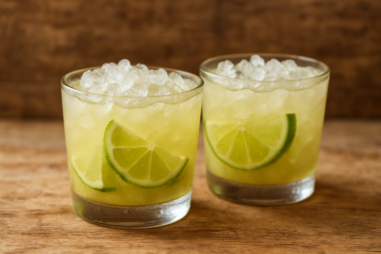 Caipirinha Sapucaia gelada em copo de vidro com limão tahiti e gelo triturado