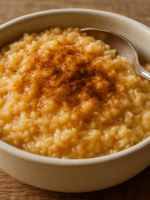 cocada express de colher cremosa com coco fresco e canela servida em tigela de cerâmica branca