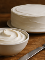 creme branco cremoso para recheio e cobertura de bolo em tigela branca com espátula de confeiteiro