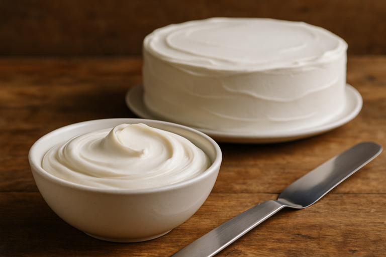 creme branco cremoso para recheio e cobertura de bolo em tigela branca com espátula de confeiteiro
