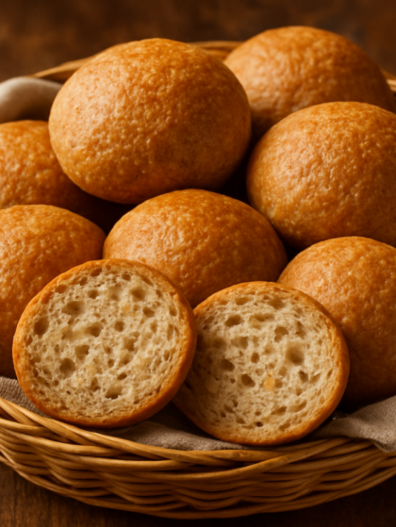 Fofura de Queijo Integral: bolinhos macios e dourados de trigo integral com parmesão em cesta de palha