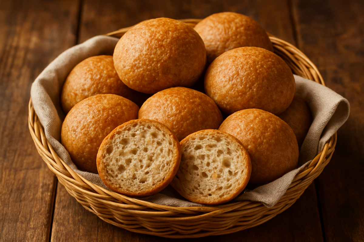 Fofura de Queijo Integral: bolinhos macios e dourados de trigo integral com parmesão em cesta de palha