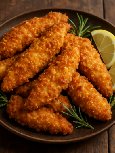 frango low carb na air fryer empanado com parmesão e farinha de amêndoas, crocante e dourado em prato de cerâmica