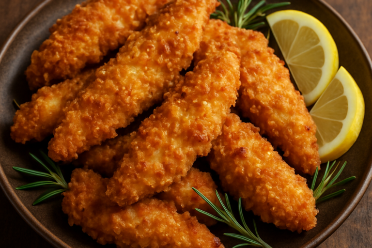 frango low carb na air fryer empanado com parmesão e farinha de amêndoas, crocante e dourado em prato de cerâmica