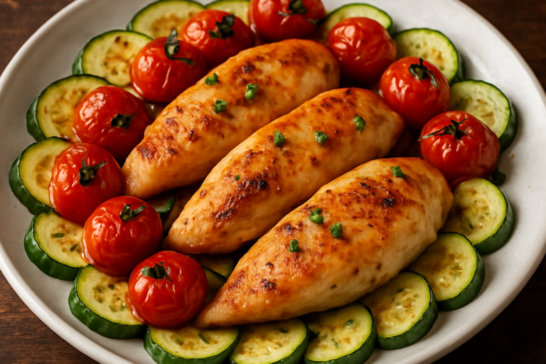 frango sem açúcar para jantar com legumes assados em prato branco