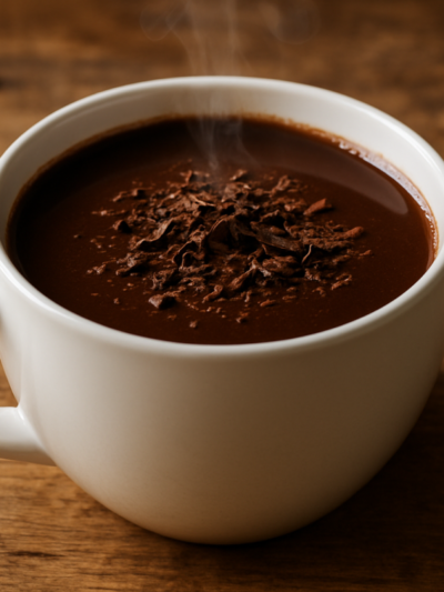 Caneca de leite com Nescau meio amargo cremoso e quente com raspas de chocolate por cima