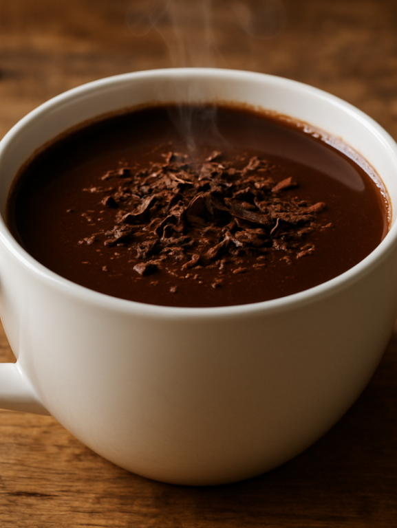 Caneca de leite com Nescau meio amargo cremoso e quente com raspas de chocolate por cima