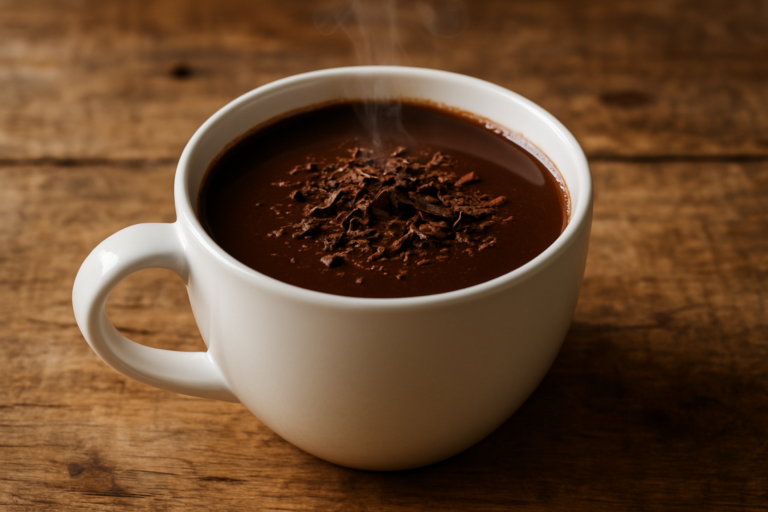 Caneca de leite com Nescau meio amargo cremoso e quente com raspas de chocolate por cima