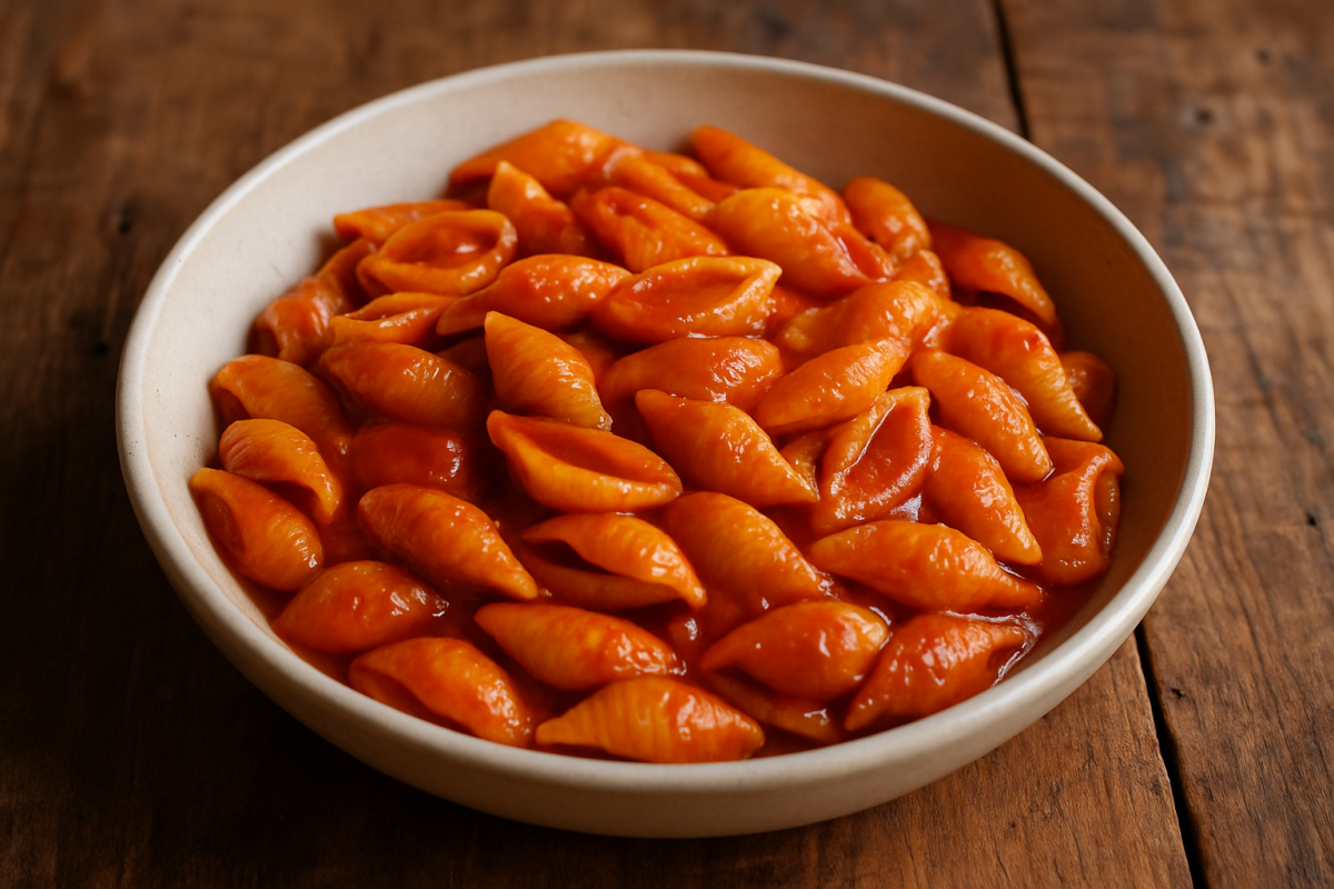 macarrão pizza gratinado com mussarela derretida, linguiça calabresa e tomate em refratário