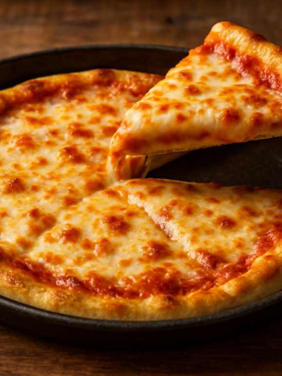 massa para pizza doce ou salgada caseira com bordas douradas e queijo derretido em assadeira