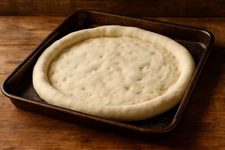 massa para pizza extra macia aberta em assadeira com borda alta e textura fofinha