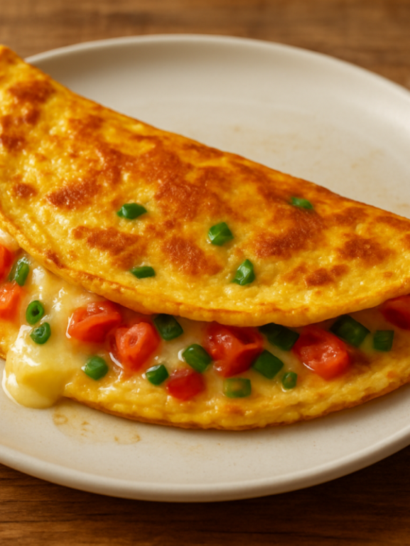 omelete sem açúcar para lanche recheada com queijo e tomate em prato branco