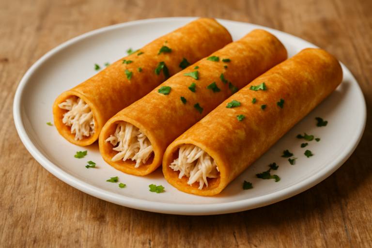 panqueca fitness com farinha de aveia recheada de frango desfiado em prato branco
