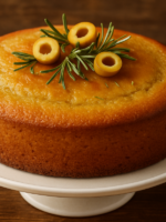 pão de azeite artesanal dourado com alecrim e flor de sal sobre tábua de madeira