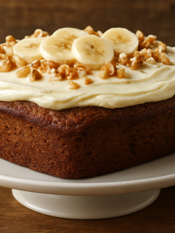 Fatia de pão de banana fofinho com casquinha de canela e açúcar em prato branco