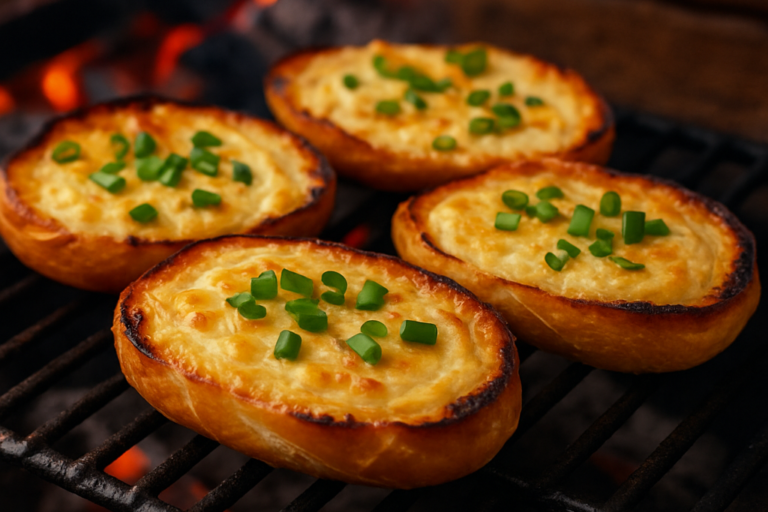 pão de churrasco alemão assado na grelha com pasta de maionese dourada e cebolinha verde