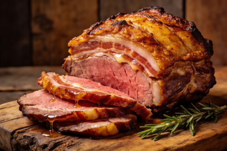 Picanha no avesso suculenta fatiada com bacon e alecrim, segredo de família